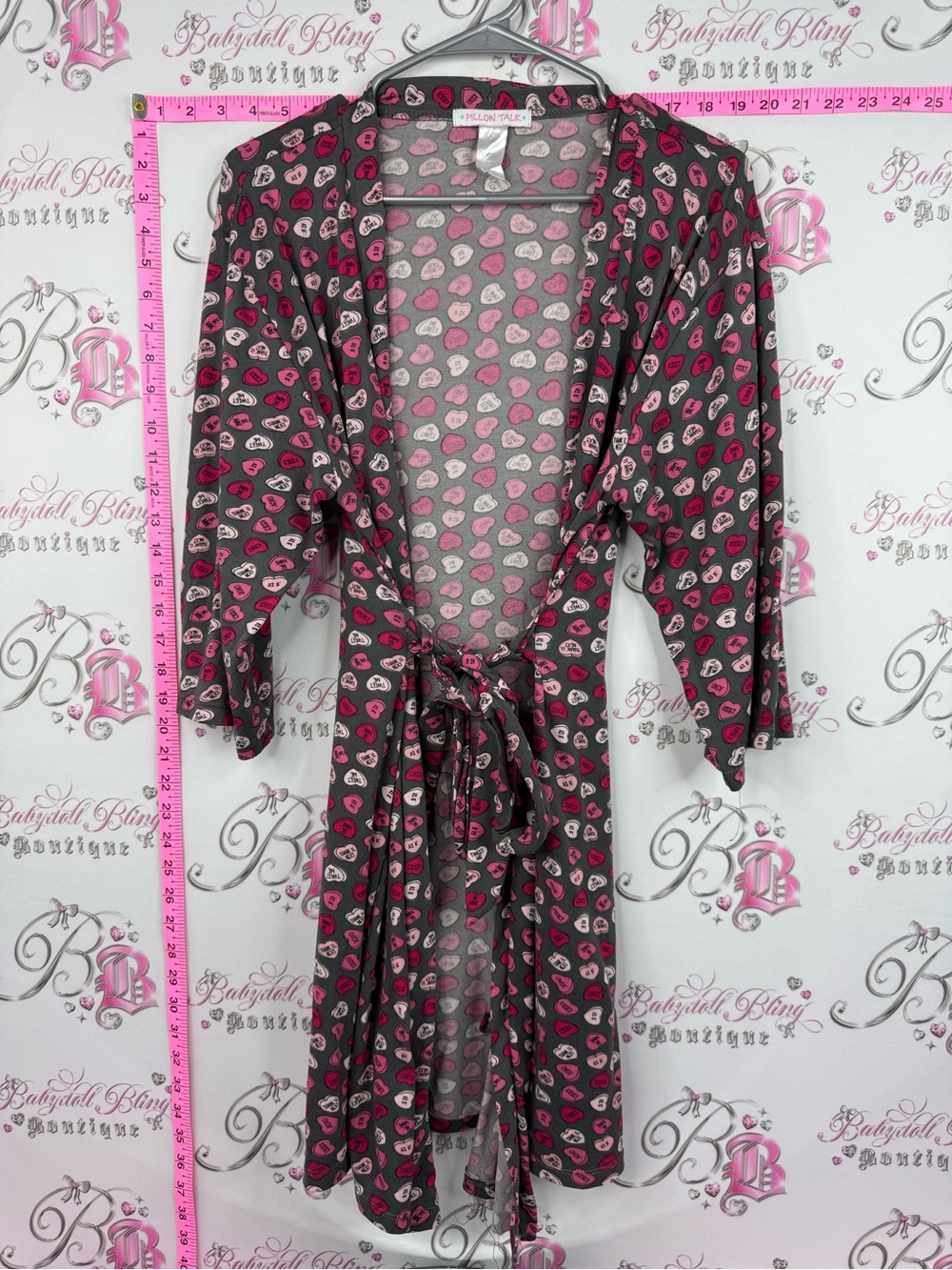 Pillow talk robe love hearts Kimono Robe with Pink and Gray Heart Print